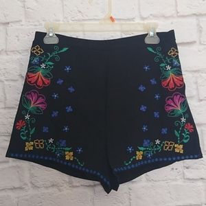 High Waist Boho Embroidered Floral Shorts